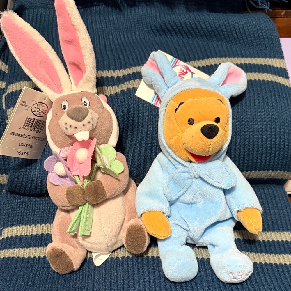 NWT Disney Beans Easter Pooh from 1999 and Easter Gopher